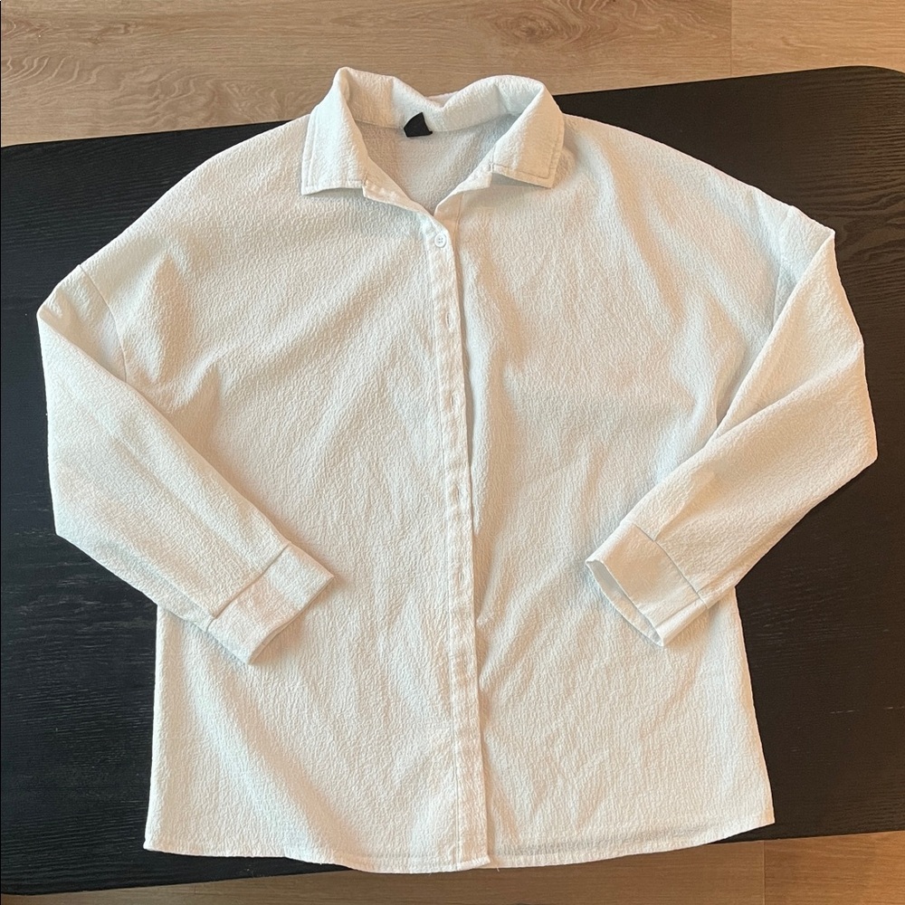 White Textured Button-Up Shirt